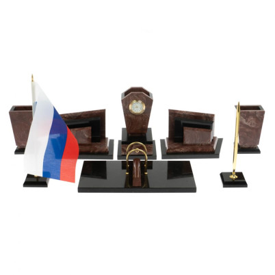 Письменный набор &quot;Бюрократ&quot; из лемезита с часами
