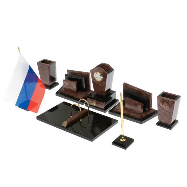 Письменный набор &quot;Бюрократ&quot; из лемезита с часами