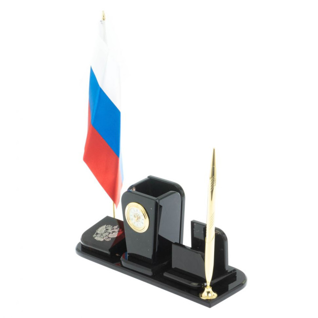 Письменный набор "Символ России" камень черный обсидиан