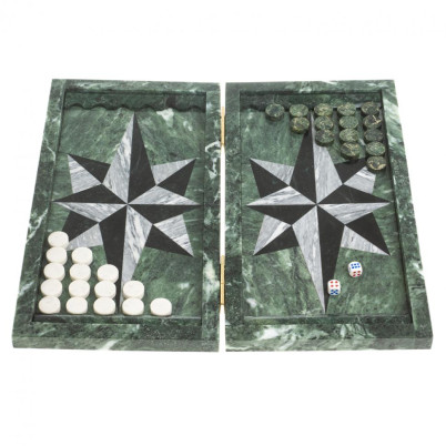 Настольные нарды "Звезда" серый мрамор / черный змеевик