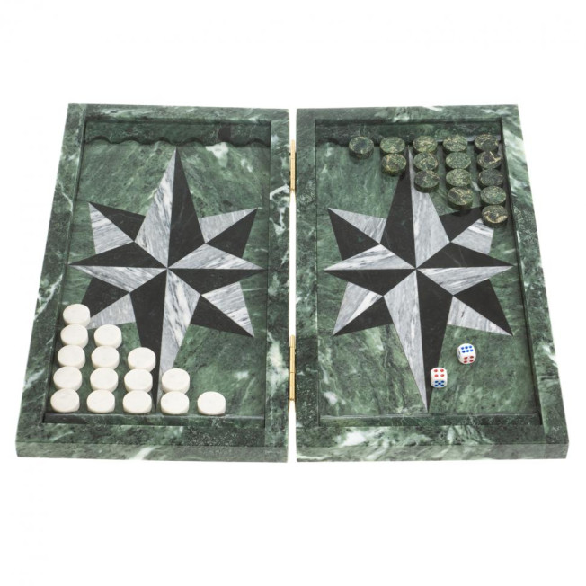 Настольные нарды "Звезда" серый мрамор / черный змеевик