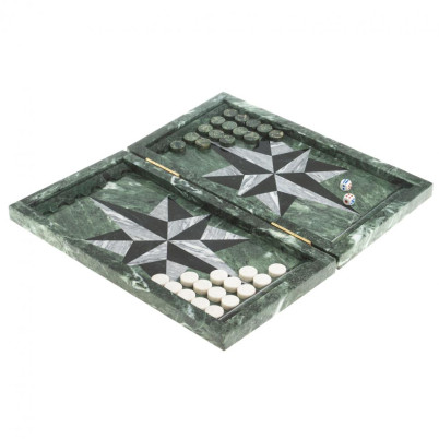 Настольные нарды "Звезда" серый мрамор / черный змеевик