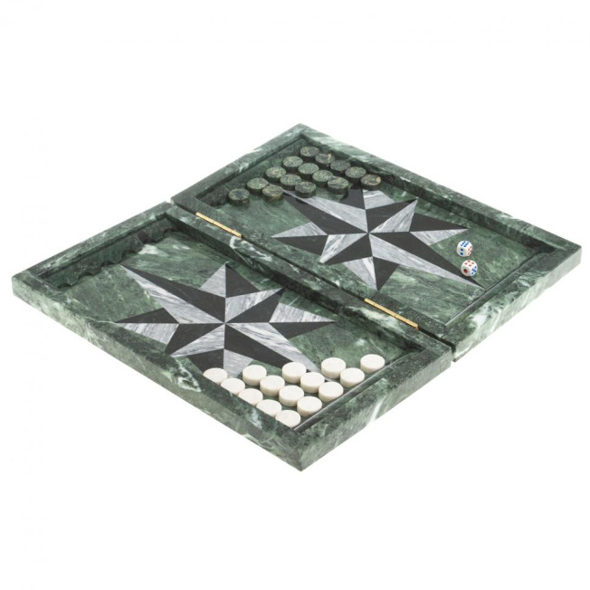 Настольные нарды "Звезда" серый мрамор / черный змеевик
