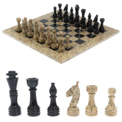 Шахматы &quot;Игрок&quot; из ракушечника и мрамора 38х38 см
