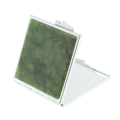 Зеркало квадратное карманное из камня нефрит цвет серебро