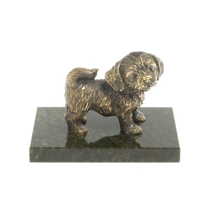 Статуэтка из бронзы "Щенок стоит" на змеевике 9х6,5х6,5 см