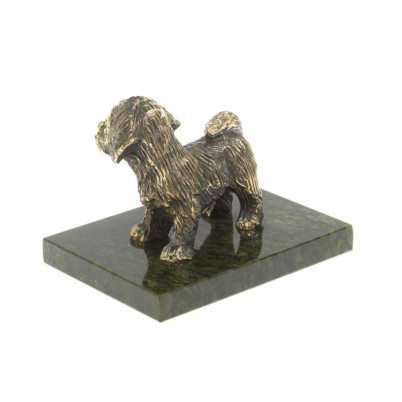 Статуэтка из бронзы &quot;Щенок стоит&quot; на змеевике 9х6,5х6,5 см