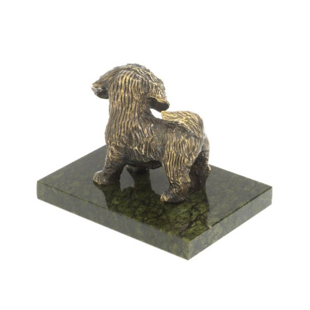 Статуэтка из бронзы "Щенок стоит" на змеевике 9х6,5х6,5 см