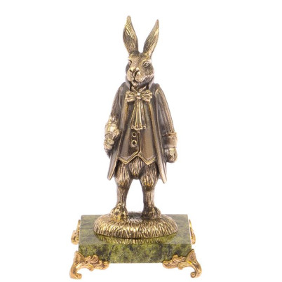 Статуэтка из бронзы &quot;Кролик во фраке&quot; на подставке из змеевика