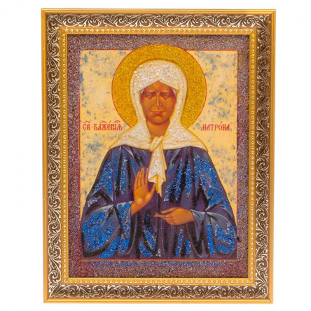 Икона Св. Матрона Московская рамка багет 18х23 см, каменная крошка