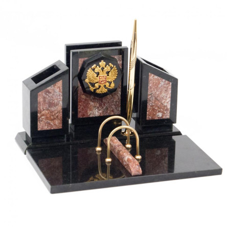 Письменный набор "Герб России" камень креноид змеевик