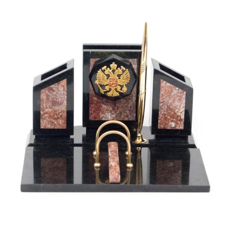 Письменный набор "Герб России" камень креноид змеевик