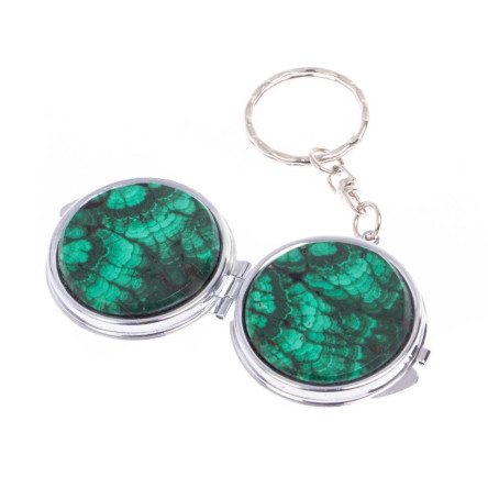 Складное зеркало брелок из малахита круглое