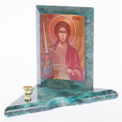 Икона с подсвечником Архангел Михаил малая змеевик 9,5х9,5х10 см