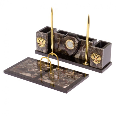 Письменный набор &quot;Щит&quot; из камня конгломерат