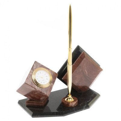 Визитница &quot;Куб&quot; с часами камень лемезит