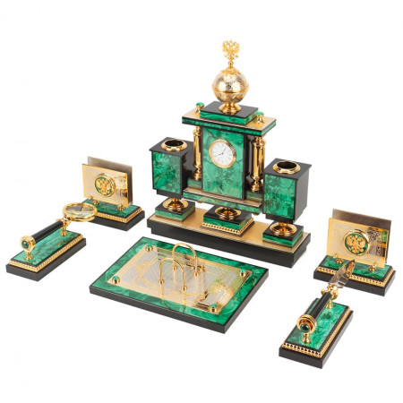 Настольный набор &quot;Держава&quot; камень малахит Златоуст