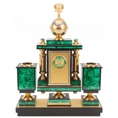 Настольный набор &quot;Держава&quot; камень малахит Златоуст