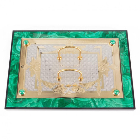 Настольный набор &quot;Держава&quot; камень малахит Златоуст