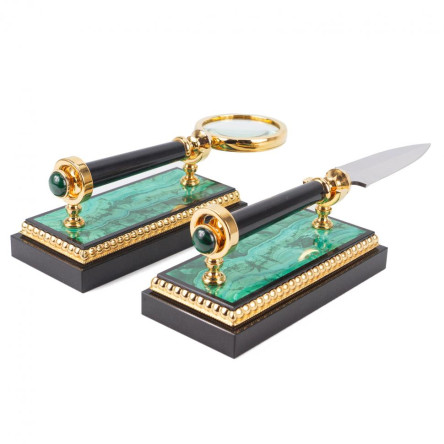 Настольный набор "Держава" камень малахит Златоуст