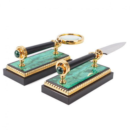 Настольный набор &quot;Держава&quot; камень малахит Златоуст