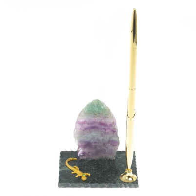 Подставка под ручку &quot;Скала и ящерица&quot; флюорит змеевик