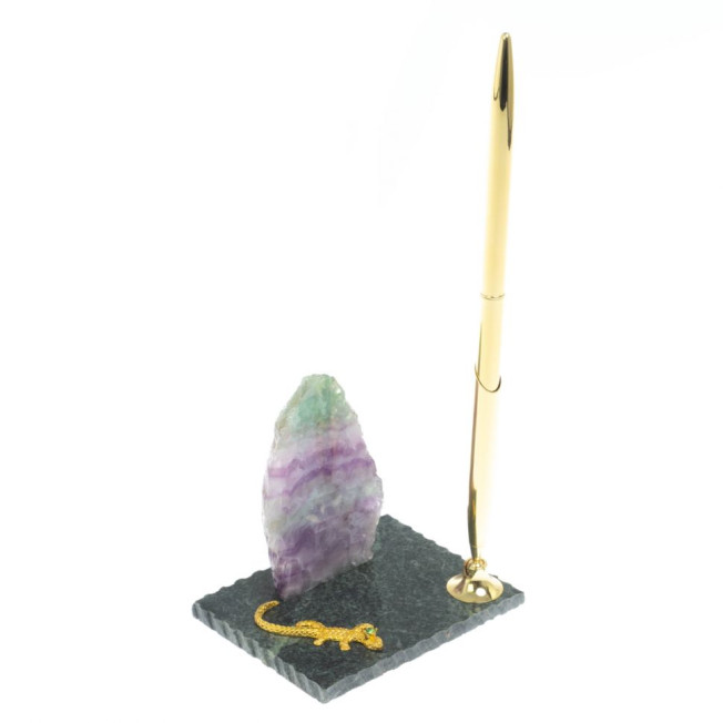 Подставка под ручку &quot;Скала и ящерица&quot; флюорит змеевик