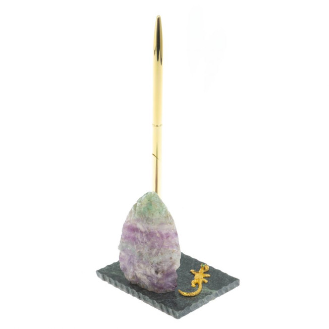 Подставка под ручку &quot;Скала и ящерица&quot; флюорит змеевик