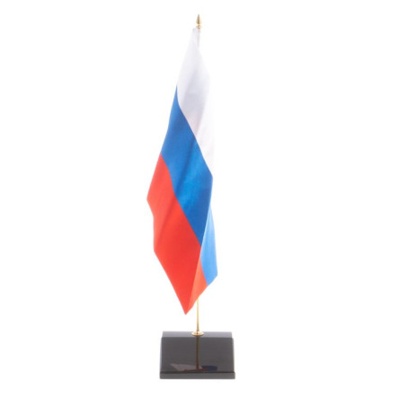Флагшток настольный с флагом России из черного обсидиана