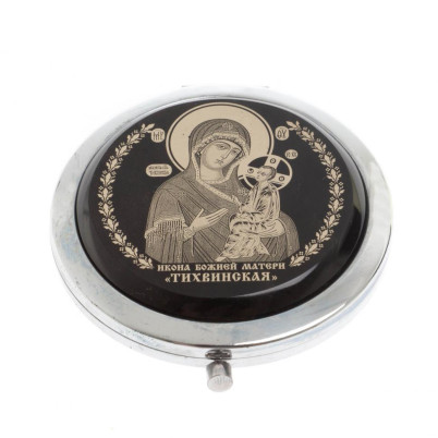 Зеркало с иконой &quot;Тихвинская&quot; из черного обсидиана