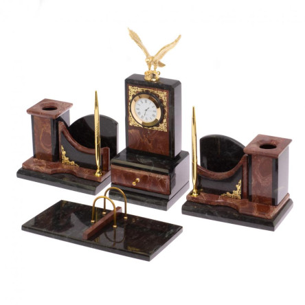 Настольный прибор "Горный орел" камень лемезит змеевик