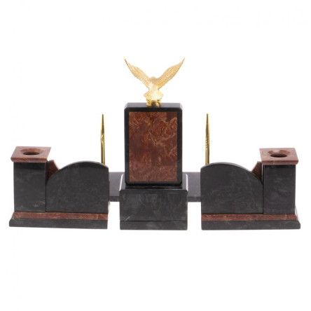 Настольный прибор "Горный орел" камень лемезит змеевик