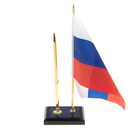 Подставка под ручку с флагом РФ из афганского лазурита 8,5х6х25 см