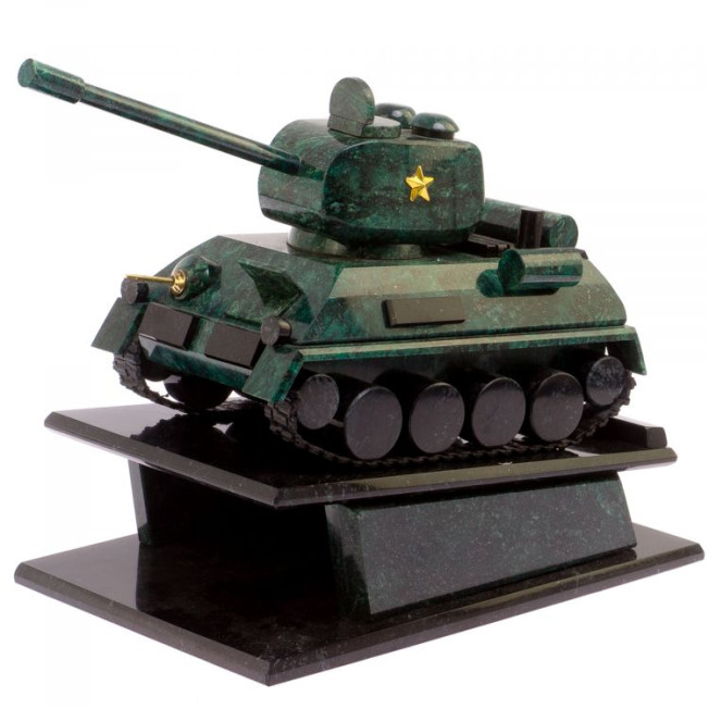 Сувенир из камня змеевик &quot;Танк Т-34&quot; на постаменте