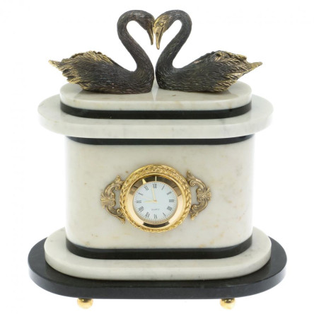 Часы "Пара лебедей" мрамор бронза