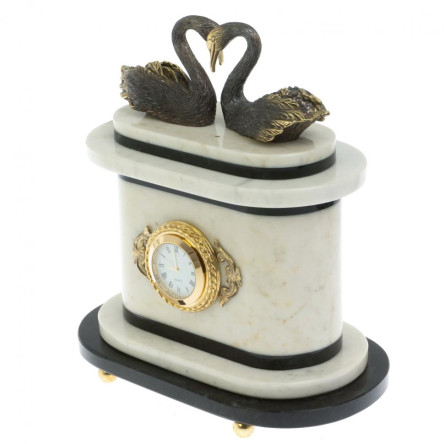 Часы "Пара лебедей" мрамор бронза