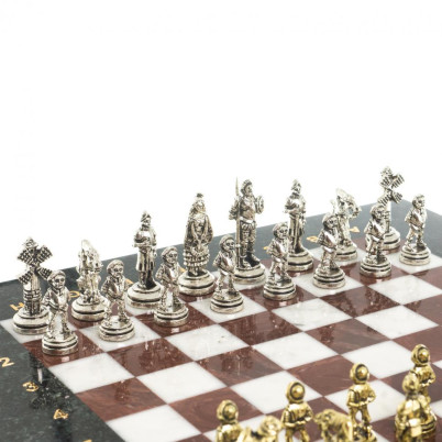 Шахматы &quot;Дон Кихот&quot; доска 28х28 см из камня лемезит мрамор фигуры металлические