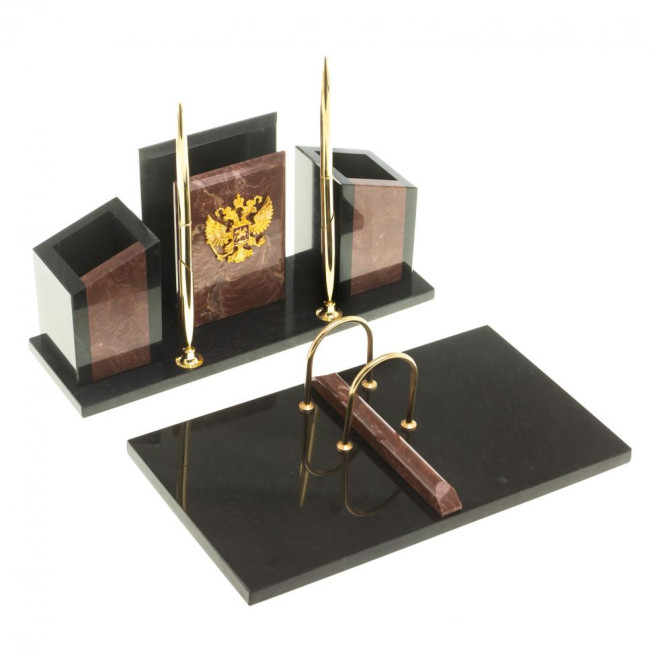 Письменный набор "Канцелярский" с гербом камень лемезит