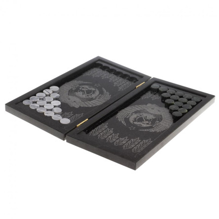 Нарды с гравировкой "Герб СССР / герб РФ" камень гранит