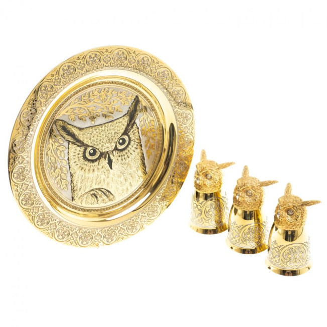 Подарочный набор "Филин" тарелка и 3 стопки перевертыша Златоуст