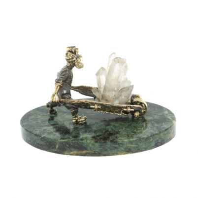 Статуэтка &quot;Старатель с тачкой&quot; из бронзы камень кварц