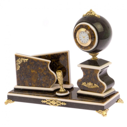 Письменный набор с визитницей змеевик, лабрадорит