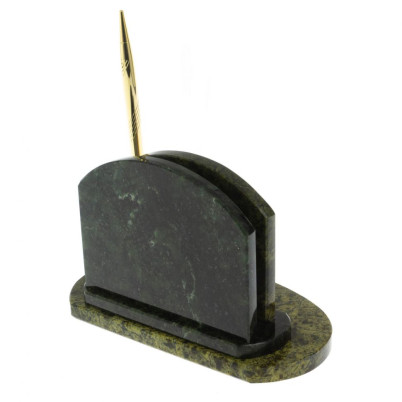 Визитница настольная для бумаг с часами и ручкой / змеевик