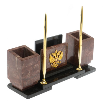Настольный набор &quot;Офисный&quot; с гербом РФ из лемезита