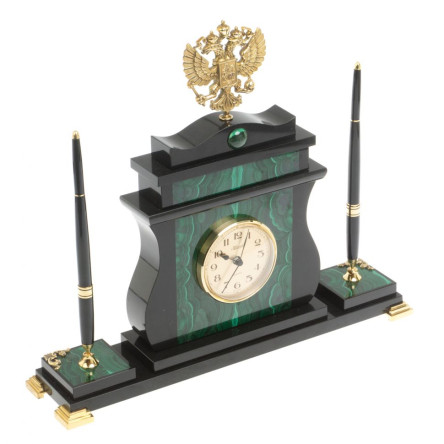 Настольные часы "Герб России" с ручками из малахита