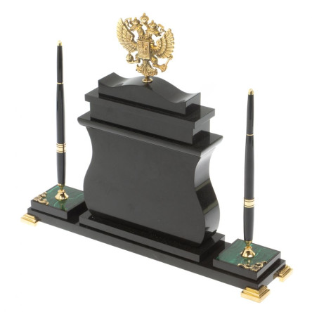 Настольные часы "Герб России" с ручками из малахита