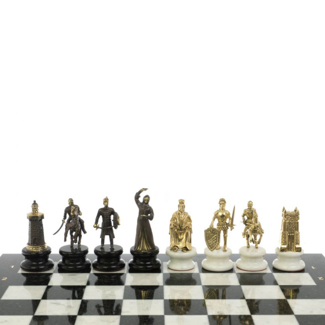 Шахматы "Турецко-Европейская война" бронза мрамор 48х48 см