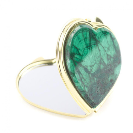 Зеркало карманное "Сердце" из натурального камня малахит цвет золото