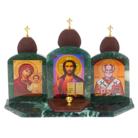Икона с подсвечником Триптих змеевик лемезит 33,5х9,5х24 см