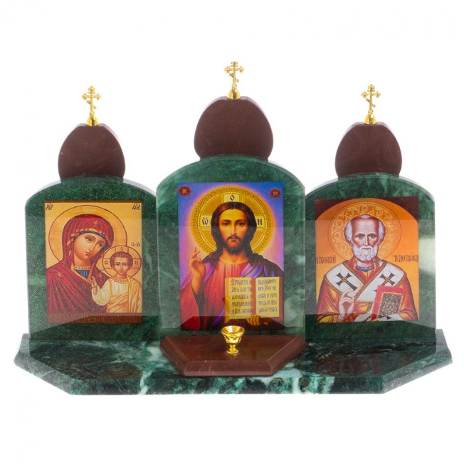 Икона с подсвечником Триптих змеевик лемезит 33,5х9,5х24 см